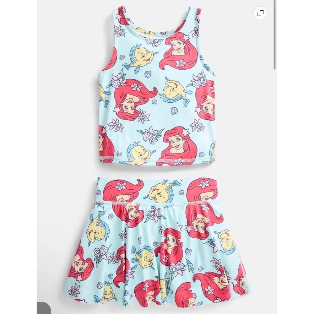 NEW Disney Little Mermaid Girls Tank Top & Skirt Skort Athletic Set Size 4T 4